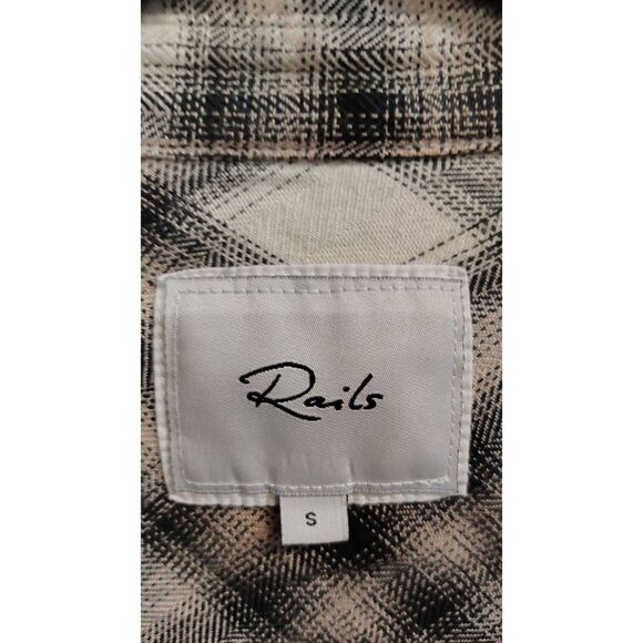 Rails Women's Small Tan, Black, & White Flannel Plaid Button UP LongSleeve Shirt - Picture 3 of 6